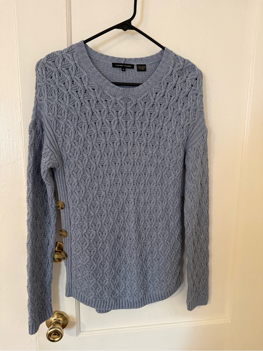 JEANNE PIERRE Light Blue Cable Knit Crewneck Sweater